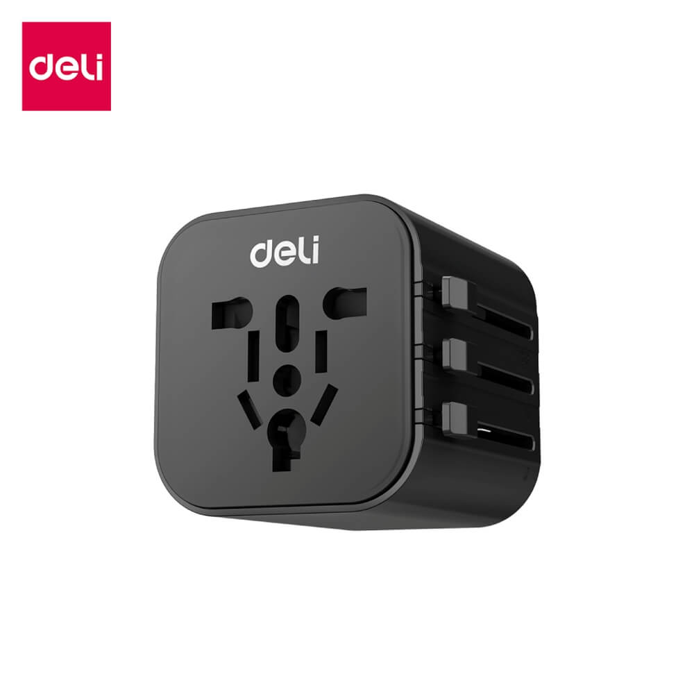 หัวแปลงปลั๊กไฟ DELI ET765-BK-01 สีดำ